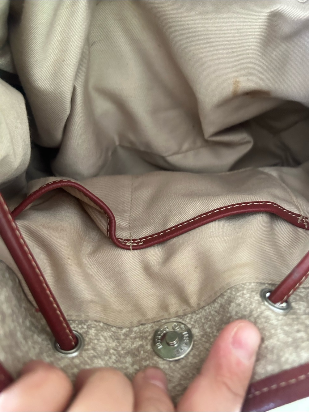 Wilsons Leather Canvas & Burgundy Leather Bucket Bag Convertible Crossbody - Picture 7 of 8